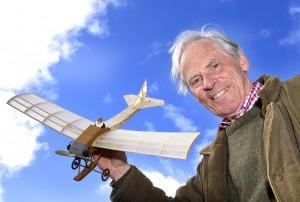 Barnwell Monoplane scale model with creator Dr Peter Griffiths